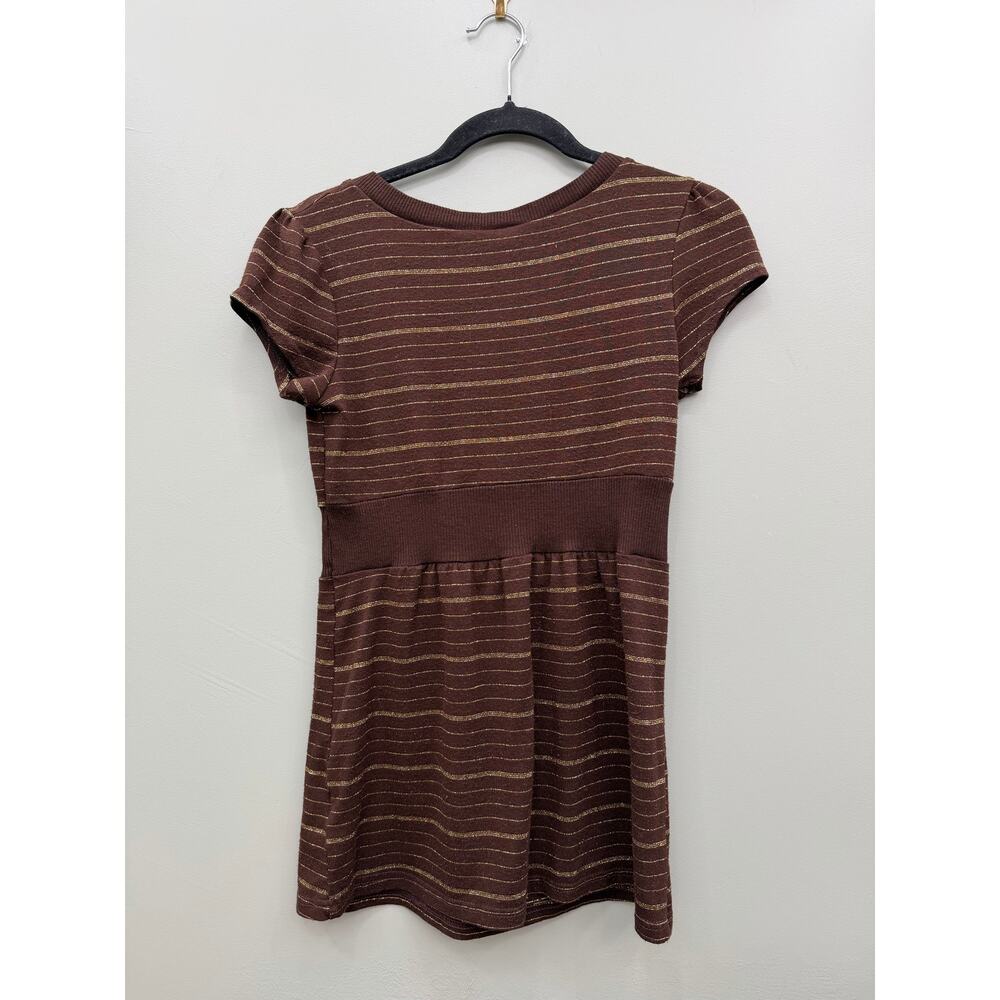 Ultra Flirt Y2K Brown Gold Striped Belted Mini Dress Medium 2000s - Picture 4 of 4